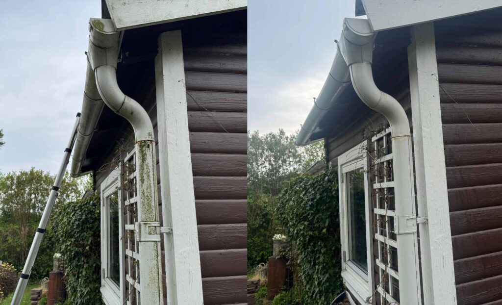 Före och efter fasadvård och rengöring av villa i Skåne